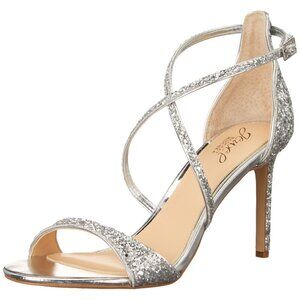 JEWEL BADGLEY MISCHKA Womens Silver Strappy Dimitra Round Toe Stiletto Buckle